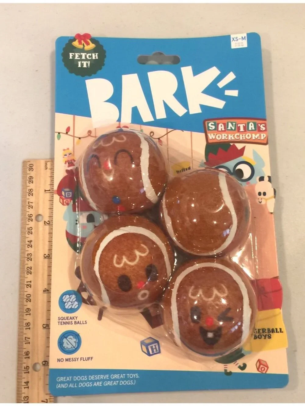 BARK Gingerball Boys Dog Toy Squeaky Tennis Balls Set of 4
